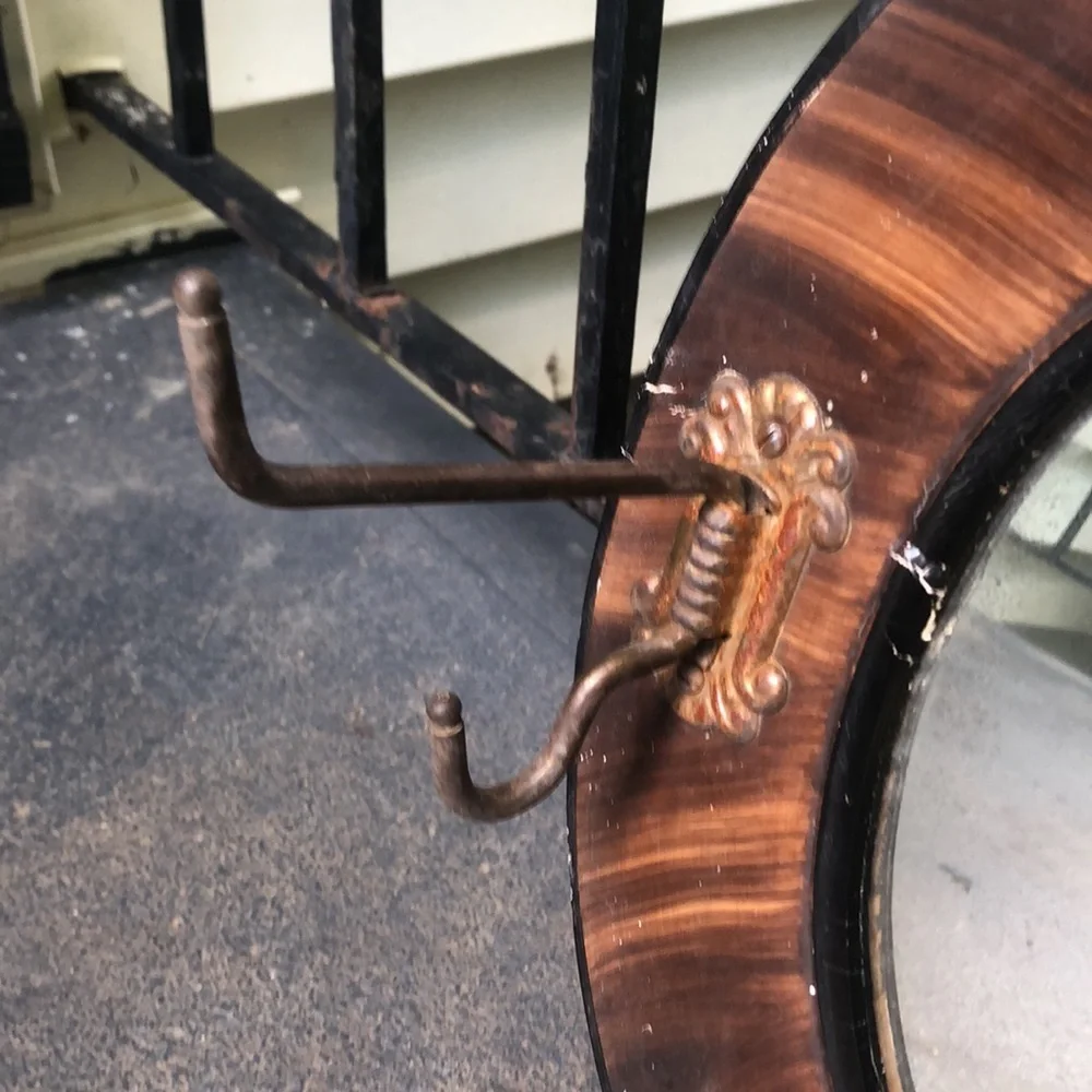 Antique Vintage Wood Frame Entryway Wall Mirror Hooks Hat Rack